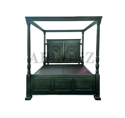 Sheesham wood bed King Size Four Poster Bed (Dark-Walnut) 