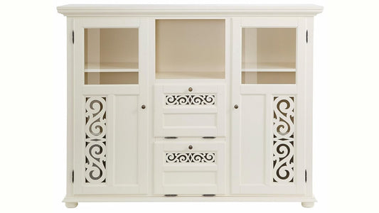 APRODZ Soild Wood Fora Sideboard Storage Cabinet for Living Room | White Finish