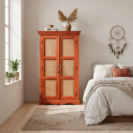 Translation missing: en.Sheesham Wood Two Door Cane Wardrobe (Sheesham Wood) 