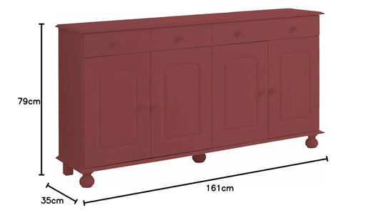 APRODZ Solid Wood Campinas Sideboard Storage Cabinet for Living Room | English Vermilion