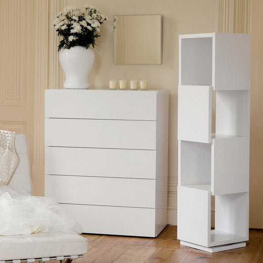 APRODZ Solid Wood Rotato 4 Shelf Cabinet for Home | Wooden Open Shelf | White Finish