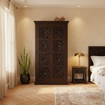 Floreale wardrobe Carved Mango Wood 2-Door Wardrobe rah