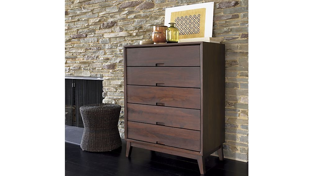 Mango Wood Storage Cabinet Cruz Chest of 5 Drawers Furniture for Living Room | Brown 
