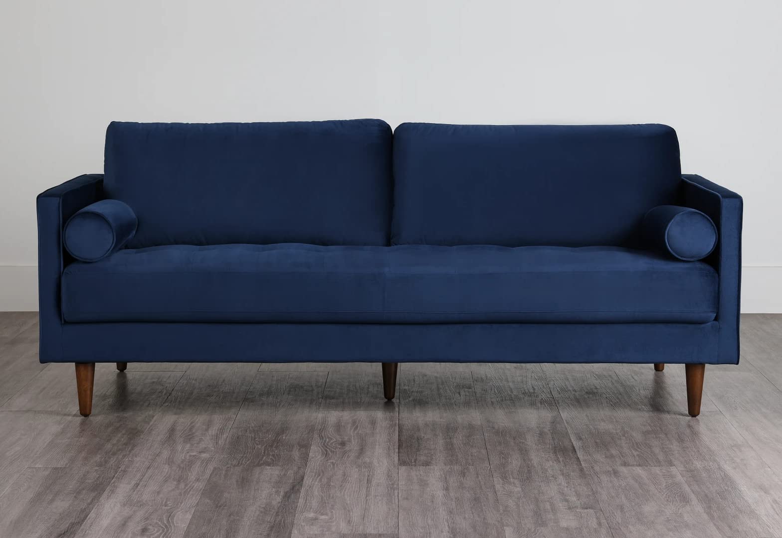 APRODZ MidCen Wooden Single Seater Sofa with High-Density Comfortable Foam for Home & Living Room (Upholstered- Dark Blue Velvet Fabric)