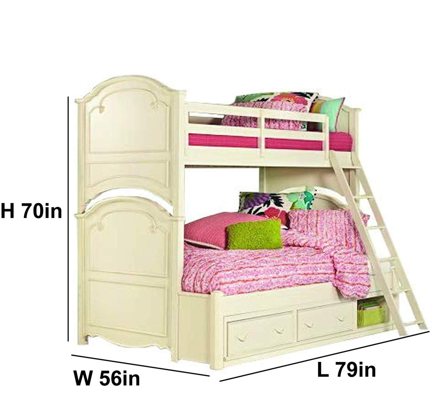 APRODZ Mango Wood Heldcys Kids Bunk Beds with Storage for Bedroom | Cream Finish