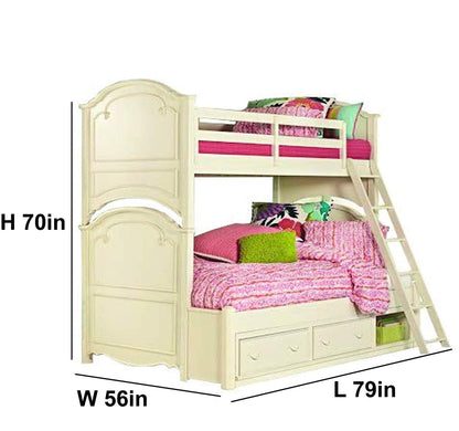 APRODZ Mango Wood Heldcys Kids Bunk Beds with Storage for Bedroom | Cream Finish