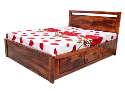 APRODZ Sheesham Wood Berta Bed with Storage (Queen Size, Honey Finish)