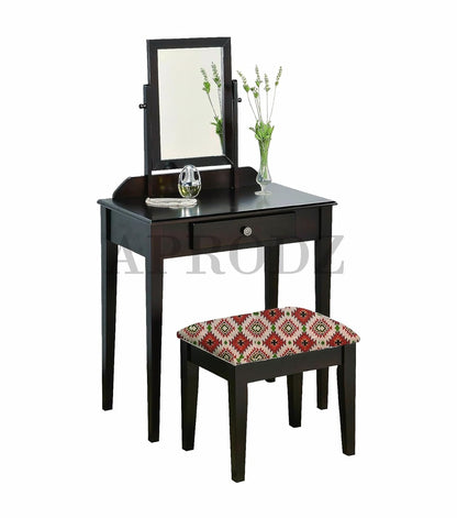 Acacia Wood Dressing Table with Portable Stool for Living Room (Espresso Finish)