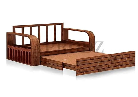 Translation missing: en.Sheesham Wood Sofa Cum Bed, 3 Seater with Blue Upholstery (75 x69 x30 Inch)  Sheesham Wood Sofa Cum Bed (3 Seater)