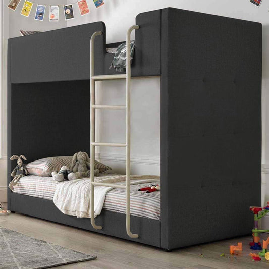 APRODZ Gwars Single Size Solid Wood Dark Grey Fabric Bunk Bed for Bedroom (Fabric Upholstery - Dark Grey)