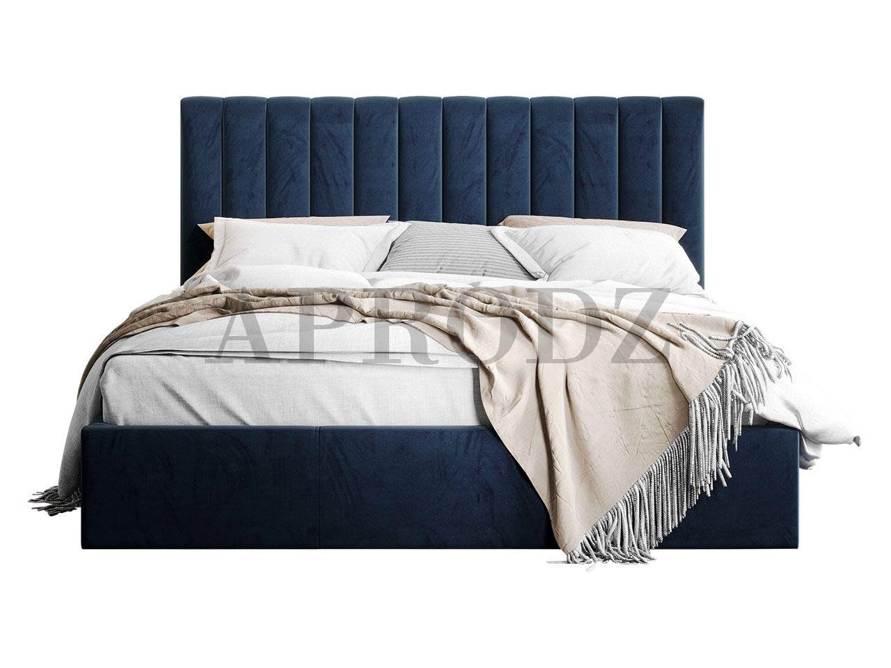 APRODZ Fluted Velvet Upholstered Queen Size Bed with Hydraulic Storage, Home Furniture (Blue)