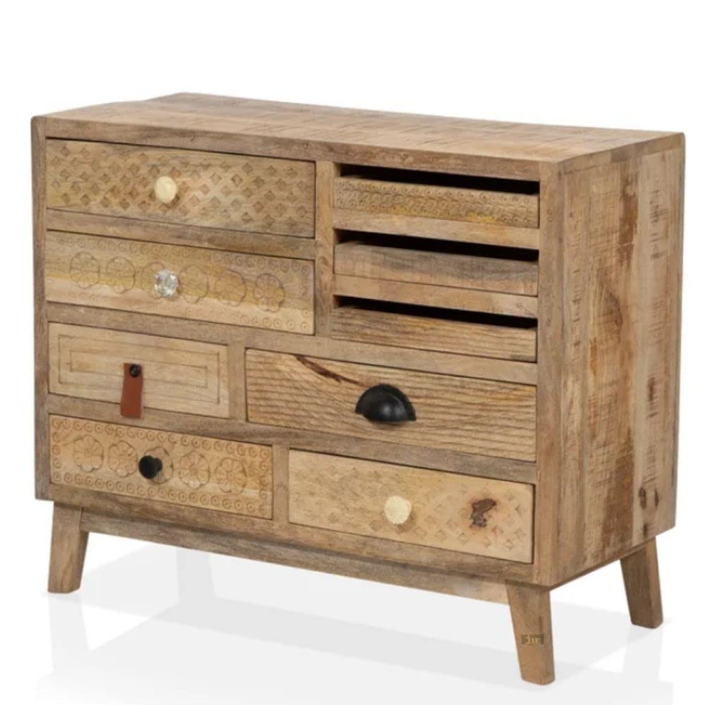 APRODZ Wooden Carved Chest of Drawers | Wooden Cabinet for Bedroom | Wooden Cabinet with Drawers | Wooden Classic Sideboard | Mango Wood | Natural Finish