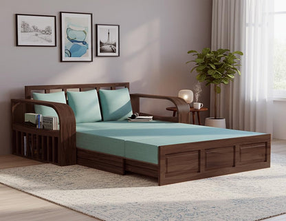Sheesham Wood Sofa Cum Bed, 3 Seater with Storage