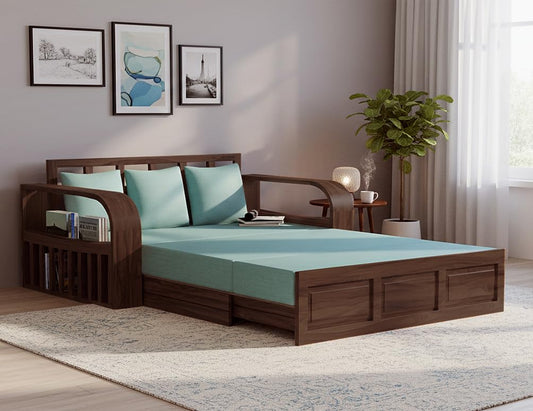 Sheesham Wood Sofa Cum Bed, 3 Seater with Storage