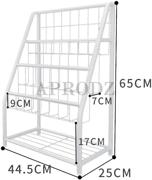 Translation missing: en.Children's Three Storey Metal Floor to Ceiling Picture Book Rack, Newspaper Rack Light Pink Powderccoated 