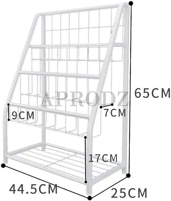 Translation missing: en.Children's Three Storey Metal Floor to Ceiling Picture Book Rack, Newspaper Rack Light Pink Powderccoated 
