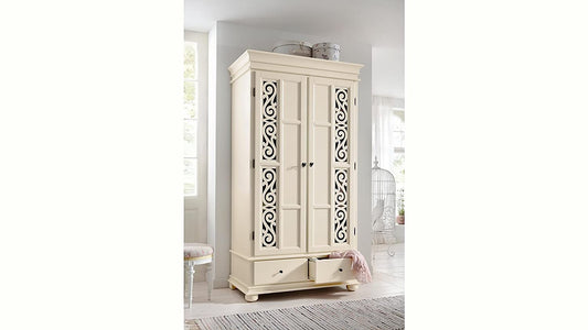 APRODZ Mango Wood Multipurpose Storage 2-Door Porto Wardrobe Almirah for Bedroom | Cream