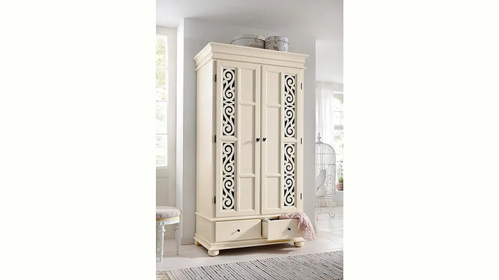 Translation missing: en.APRODZ Mango Wood Multipurpose Storage 2-Door Porto Wardrobe Almirah for Bedroom | Cream