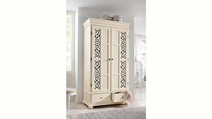 Mango Wood Multipurpose Storage 2-Door Porto Wardrobe Almirah for Bedroom | Cream 