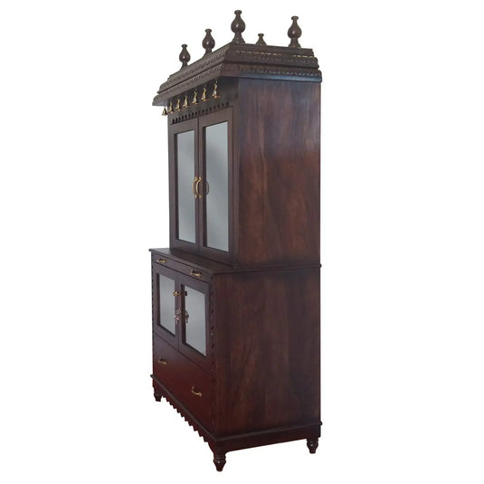 Translation missing: en.APRODZ Handcrafted Sheesham Wood Temple with 1 Drawer for Pooja Room | Temple for Home | Pooja Mandir | Full Size |Brown Finish