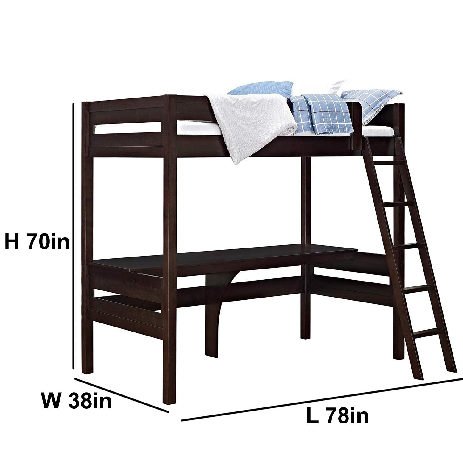 APRODZ Mango Wood Coltsco Kids Bunk Beds with Desk for Bedroom | Brown Finish