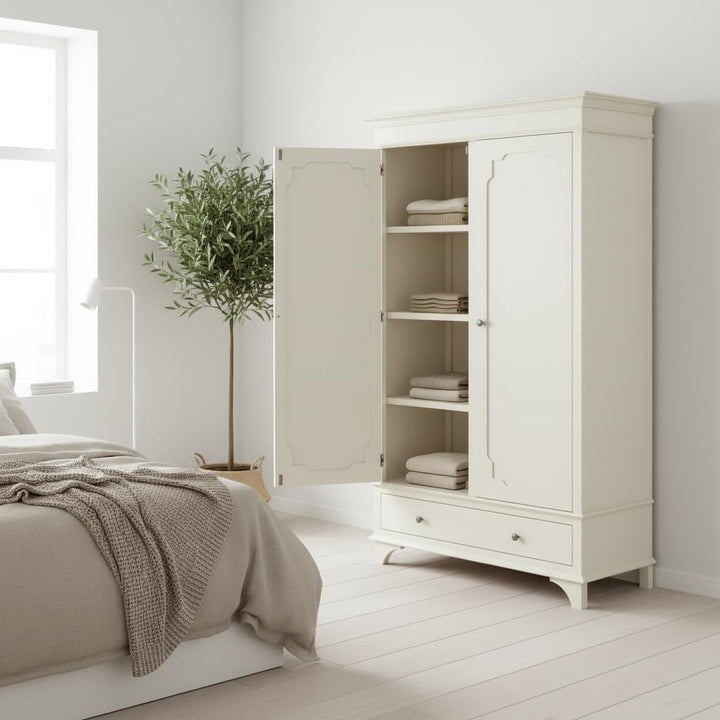 Translation missing: en.Mango Wood Wardrobe for Bedroom 2-Door Modular Wooden Almirah for Storage/Space Saving with 1-Drawer/Storage Organizer Rack Clothes Cupboard for Bedroom 