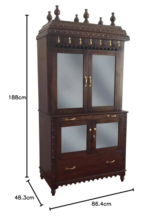 Translation missing: en.APRODZ Handcrafted Sheesham Wood Temple with 1 Drawer for Pooja Room | Temple for Home | Pooja Mandir | Full Size |Brown Finish
