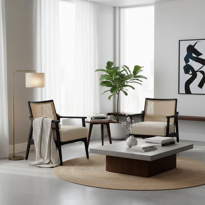 Translation missing: en.Deleon Living Chair in Cane Back Upholstered | (Light Brown Finish) 