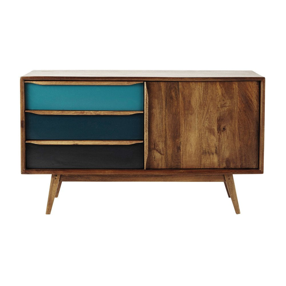 APRODZ Mango Wood Fastiv Sideboard Storage Cabinet for Living Room | Wooden Cabinet for Kitchen | Multicolor Finish