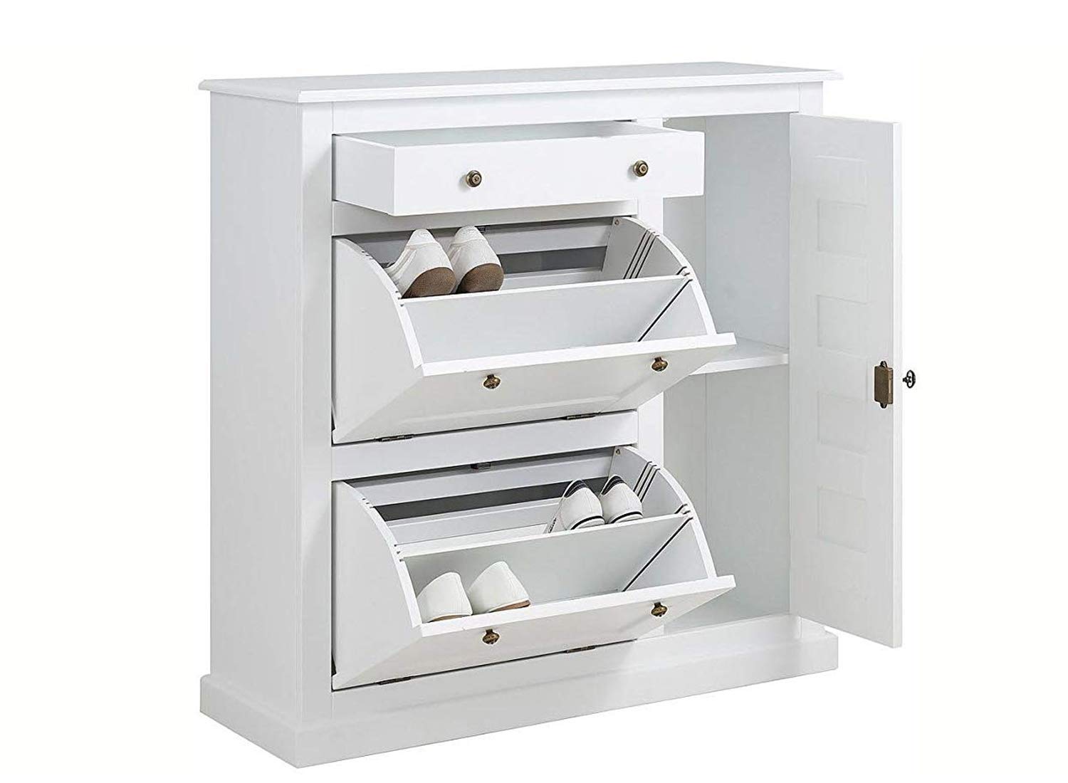 APRODZ Mango Wood Castil Shoe Cabinet for Home | Shoe Rack Organiser | White Finish