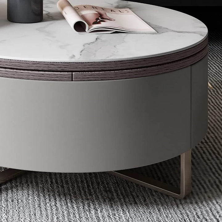 Translation missing: en.Modern 2-Piece Nesting 2 Drawer Coffee Table Set with Rotating Faux Marble Top, Flip-Top Storage, Grey and Gold Metal Legs  Coffee Table