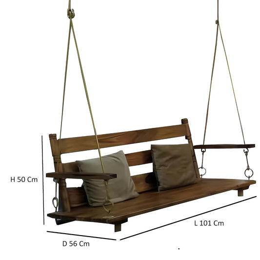 2 Seater Swing Wooden Jhula with Brass Coated Chain for Indoor Outdoor & Balcony | House Swings for Adults (Honey Finish) 