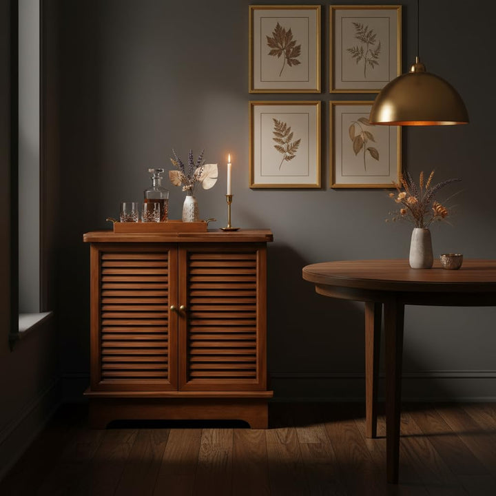 Translation missing: en.Mango Wood Downer White Bar Cabinet with Wine Glass Storage for Living Room, Standard 