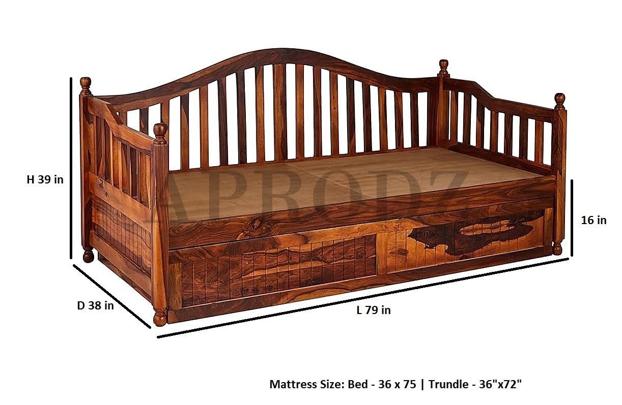 Drummo Sheesham Wood Daybed with Trundle Bed
