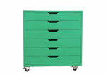 APRODZ Mango Wood Sideboard Storage Dresser Cabinet Bhesar Chest of 6 Drawer On Castors for Living Room | Cream