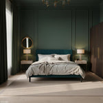 Upholstered Platform Bed with Adjustable Headboard, Leg Wood Black + Black Fabric 