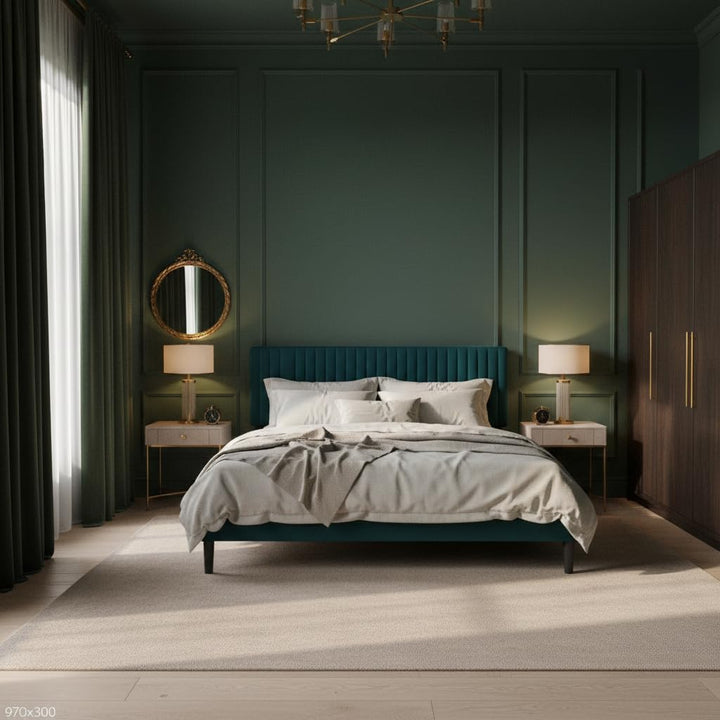 Translation missing: en.Upholstered Platform Bed with Adjustable Headboard, Leg Wood Black + Black Fabric 