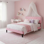Platform Bed Frame with Velvet Upholstered Headboard and Wooden Slats Support, Mattress Foundation/No Box Spring Needed, 
 Pink Fabric + Leg Wood Black 