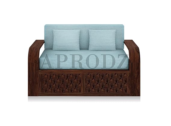 Sheesham Wood Sofa Cum Bed, 2 Seater with Storage, Geometric Design (75 x 51 x 30 Inch)  Sheesham Wood Sofa Cum Bed (2 Seater)