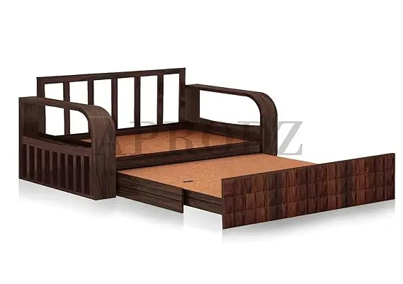 Translation missing: en.Sheesham Wood Sofa Cum Bed, 3 Seater with Blue Upholstery (75 x69 x30 Inch)  Sheesham Wood Sofa Cum Bed (3 Seater)