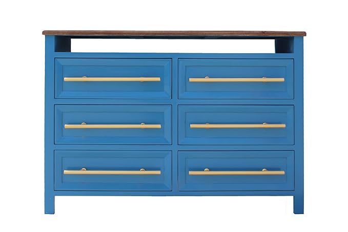 Mango Wood Storage Cabinet Marceio Chest of 6 Drawers Furniture for Living Room | Medium Blue Finish Aprodz