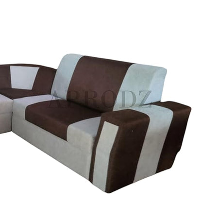 L-Shaped Sectional 7-Seater Sofa with Coffee Table Padded Armrest Perfect Fabric Corner Sofa for Guests Living Room, Drawing Room, Office & Lounge (Brown/Grey) 