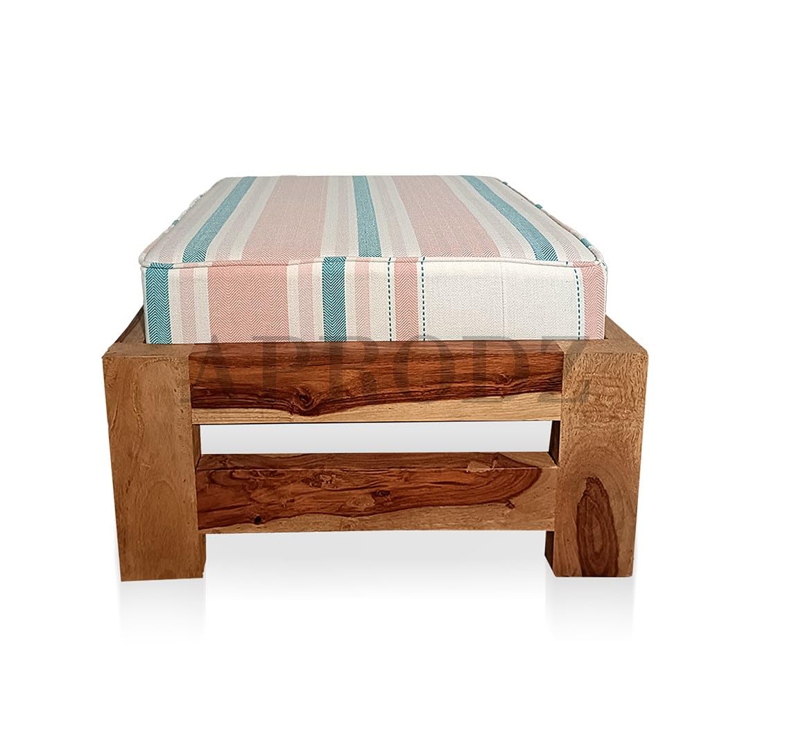 APRODZ Sheesham Wood Footstool with Cushion - Natural Finish - Set of 2