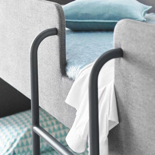 Translation missing: en.Gwars Single Size Solid Wood Grey Fabric Bunk Bed for Bedroom (Fabric Upholstery - Grey)