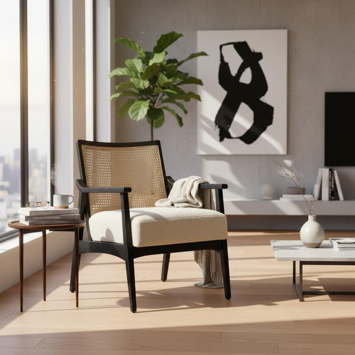 Translation missing: en.Deleon Living Chair in Cane Back Upholstered | (Light Brown Finish) 