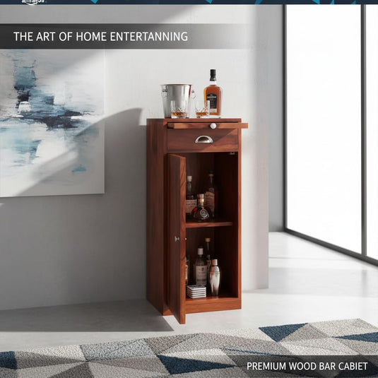 Translation missing: en.Mango Wood Peetz Royal Stylish Bar Cabinet with Wine Glass Storage for Living Room | Chestnut Finish 