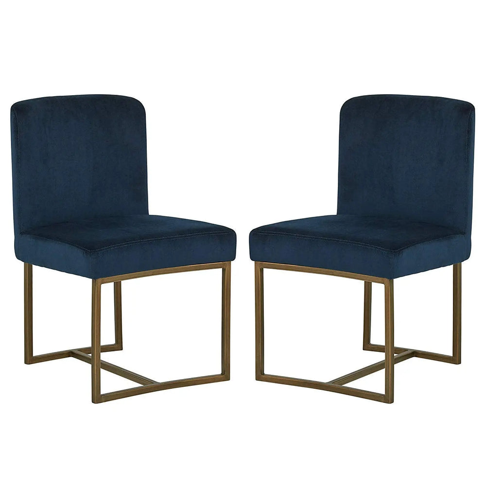 Eastern Modern Dining Room Kitchen Chairs, Velvet, 32 Inch Height, Set of 2, Blue
