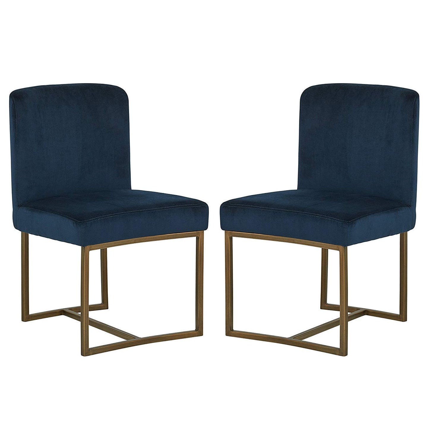 APRODZ Eastern Modern Dining Room Kitchen Chairs, Velvet, 32 Inch Height, Set of 2, Blue, Bronze Metal