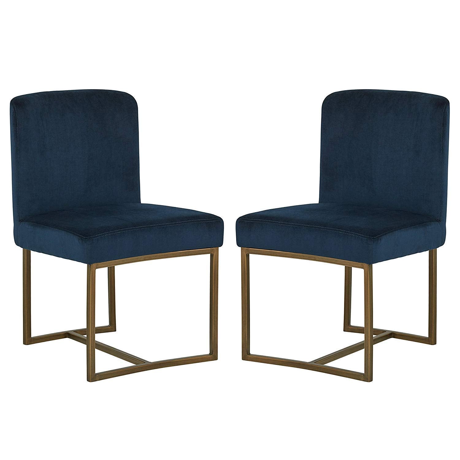 APRODZ Eastern Modern Dining Room Kitchen Chairs, Velvet, 32 Inch Height, Set of 2, Blue, Bronze Metal