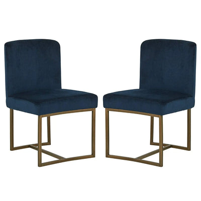 Eastern Modern Dining Room Kitchen Chairs, Velvet, 32 Inch Height, Set of 2, Blue